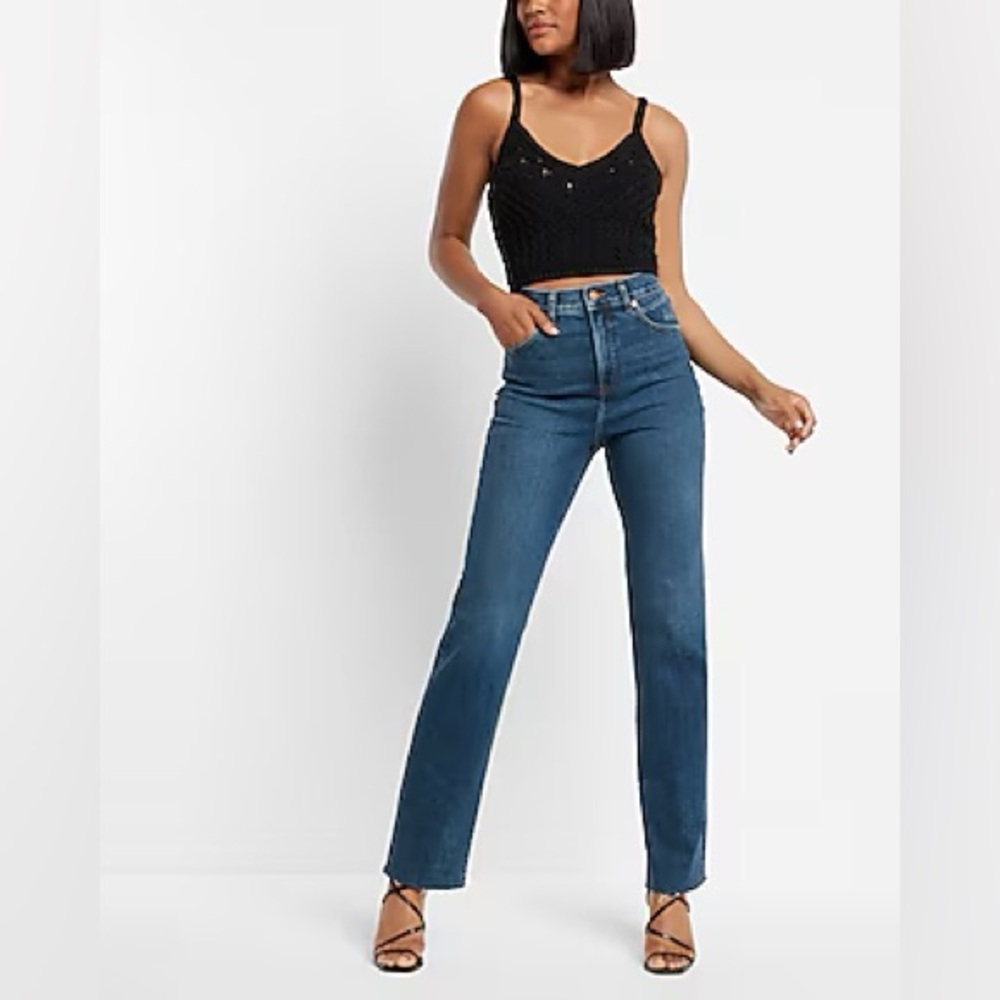 Express Dark Wash Modern Straight High Rise Jeans Sz-4